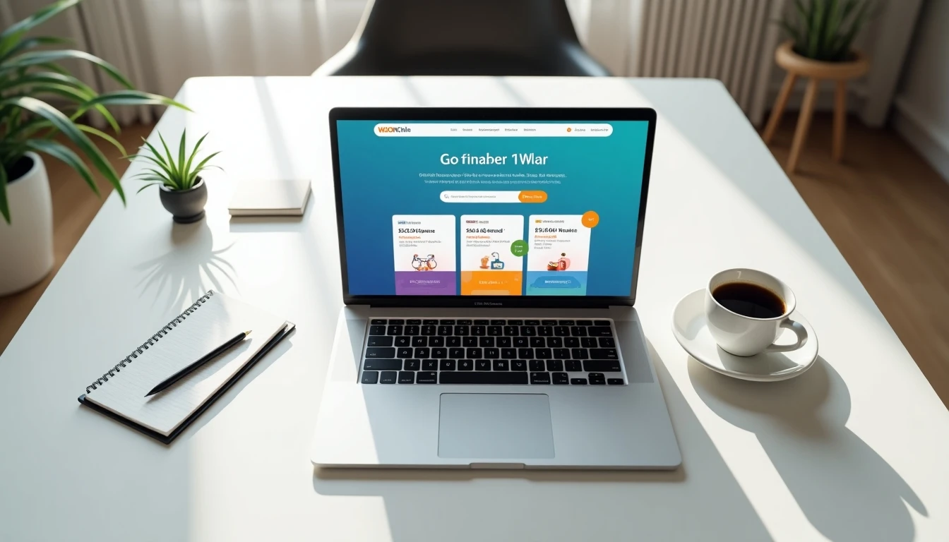 Vista superior de un escritorio con laptop mostrando promociones de planes WOM Chile en 2026.