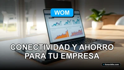 Ofertas de conectividad empresarial WOM para 2026, mostrando gráficos abstractos en una oficina moderna.