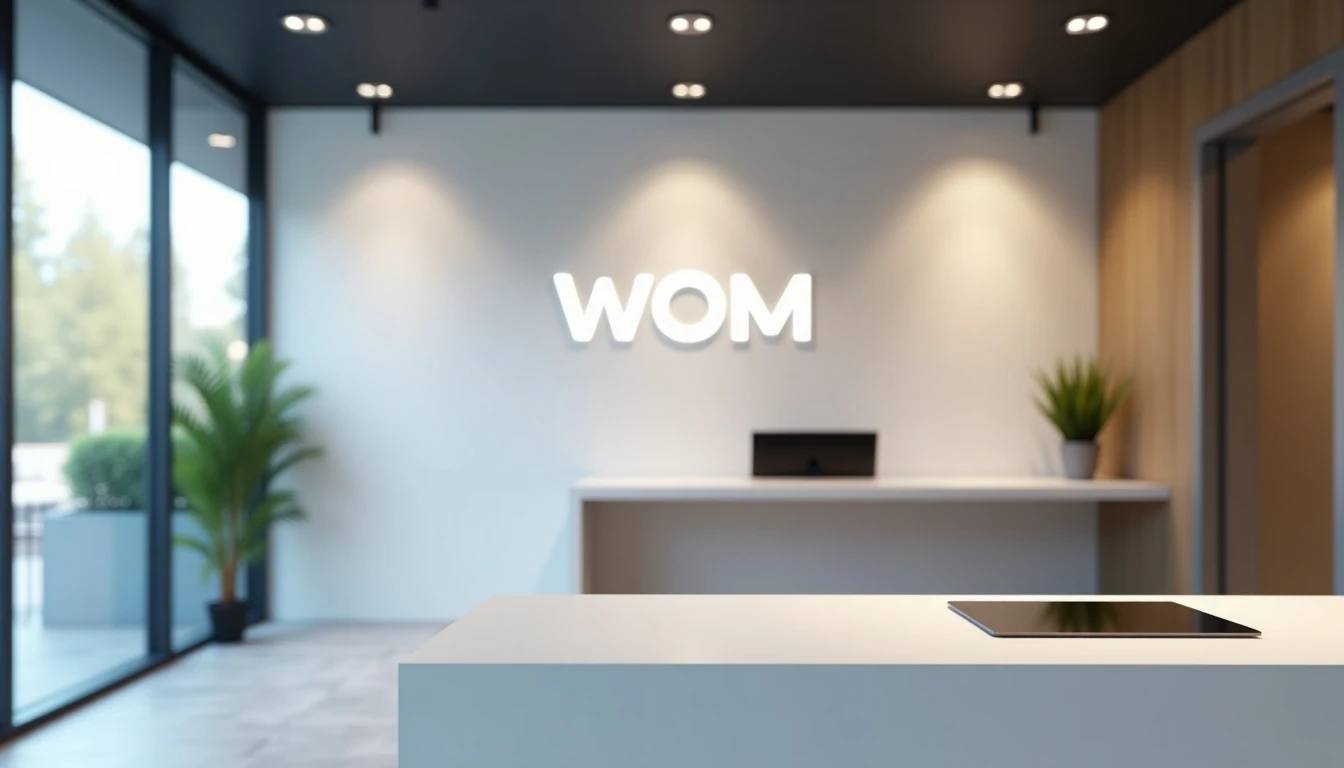 Atención al cliente en sucursal WOM Las Condes - escritorio moderno y logo