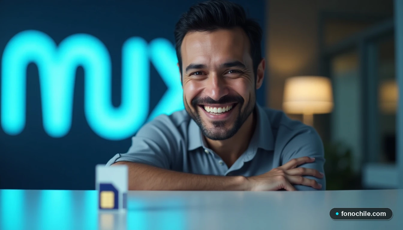 Hombre satisfecho tras recuperar su número de teléfono móvil con asistencia al cliente.