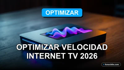 Un moderno router WiFi 6E sobre una mesa de madera oscura, con luces LED azules y púrpuras, mostrando gráficos abstractos de velocidad en su pantalla.