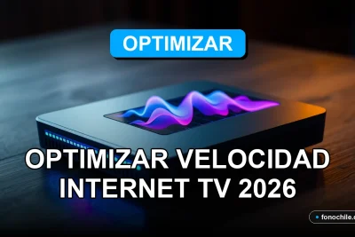 Un moderno router WiFi 6E sobre una mesa de madera oscura, con luces LED azules y púrpuras, mostrando gráficos abstractos de velocidad en su pantalla.