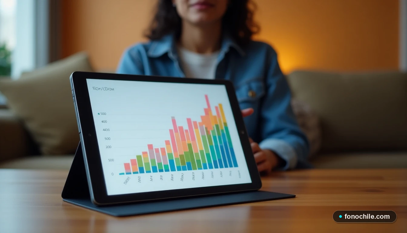 Gráfico abstracto de intensidad de señal WiFi en una tableta, mostrando la optimización de la red doméstica.