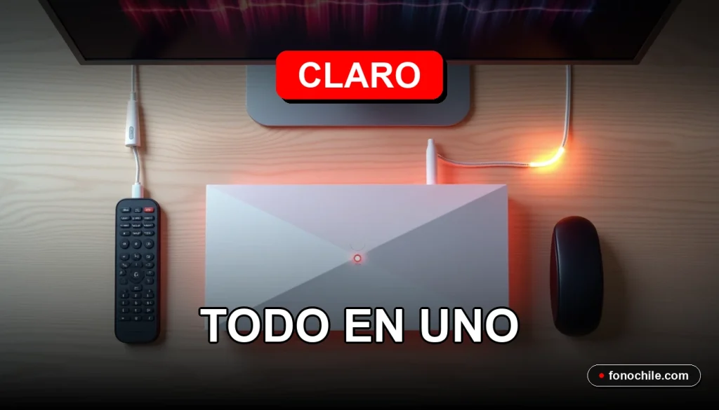 Paquete de servicios Claro Fibra, TV y Telefonía 2026 en una mesa de trabajo moderna.