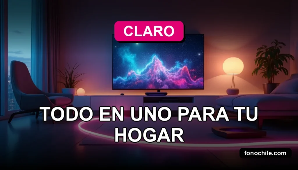Paquete de servicios Claro Fibra, TV y Telefonía 2026 en un hogar moderno y minimalista.