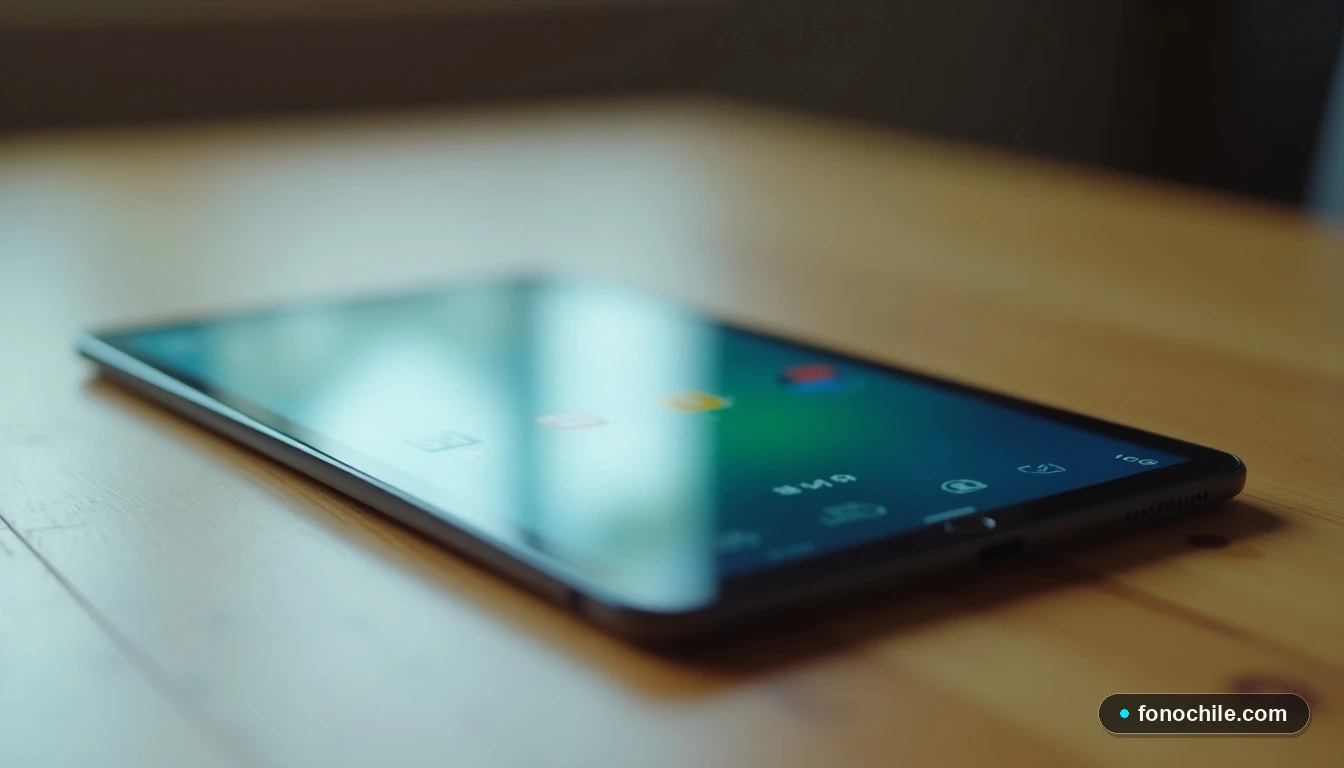 Tablet mostrando una interfaz genérica de pago en un entorno doméstico ordenado.