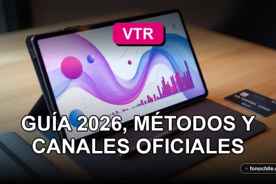 Guía para pagar servicios VTR usando el RUT, mostrada en una tablet sobre una mesa de madera.