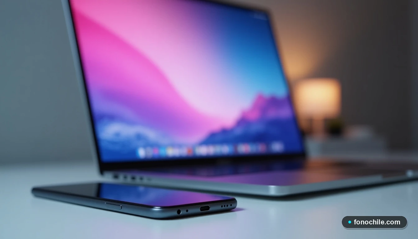 Primer plano de dispositivos tecnológicos en un escritorio moderno, representando los canales digitales para realizar pagos.