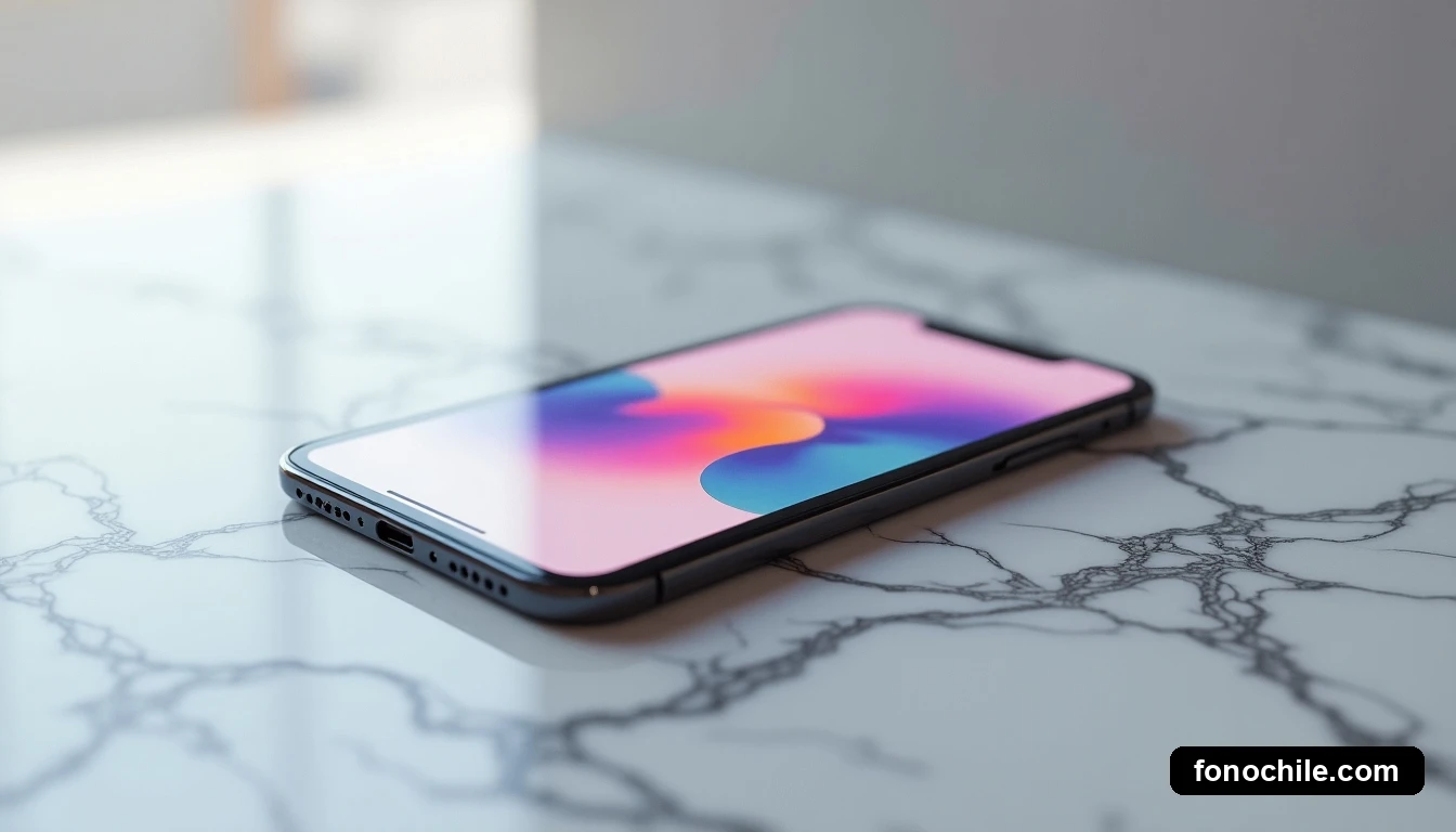 Vista angular baja de un teléfono inteligente y una tablet en una superficie de mármol, mostrando interfaces de usuario abstractas para servicios bancarios.