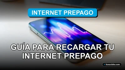 Recarga de internet prepago en Chile 2026, mostrando un teléfono móvil moderno en una mesa con gráficos abstractos en su pantalla.