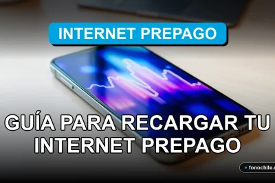 Recarga de internet prepago en Chile 2026, mostrando un teléfono móvil moderno en una mesa con gráficos abstractos en su pantalla.