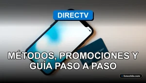 Una tarjeta de crédito moderna y un smartphone sobre un escritorio de madera, mostrando métodos de pago para DIRECTV en Chile.