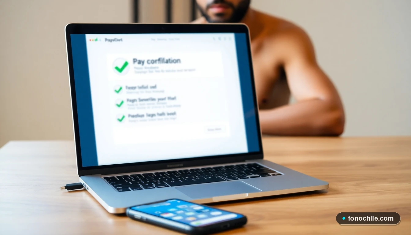 Persona gestionando pagos de servicios en línea desde laptop y smartphone en un entorno doméstico moderno.