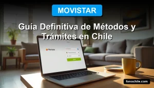 Hombre revisando en su laptop el pago de su cuenta Movistar en un living moderno a través del sitio web oficial.