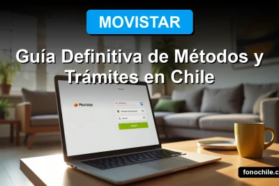 Hombre revisando en su laptop el pago de su cuenta Movistar en un living moderno a través del sitio web oficial.