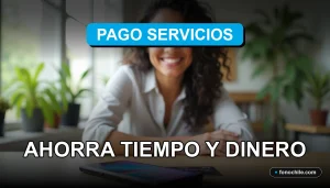 Una mujer latina sonríe con confianza mientras un teléfono inteligente y una tarjeta de crédito descansan sobre un escritorio moderno, con gráficos abstractos en la pantalla.