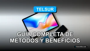 Guía de métodos de pago para Telsur 2026 en pantalla de tablet con gráficos abstractos.