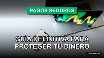 Guía de seguridad para pagos online en Chile con gráficos abstractos de colores en pantallas de dispositivos modernos.