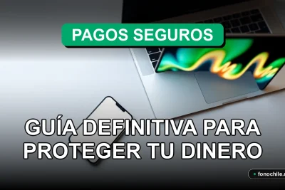 Guía de seguridad para pagos online en Chile con gráficos abstractos de colores en pantallas de dispositivos modernos.
