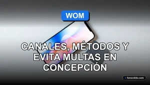 Teléfono inteligente y tarjetas de pago sobre escritorio moderno con gráficos abstractos en pantalla, representando métodos de pago WOM 2026 en Concepción.