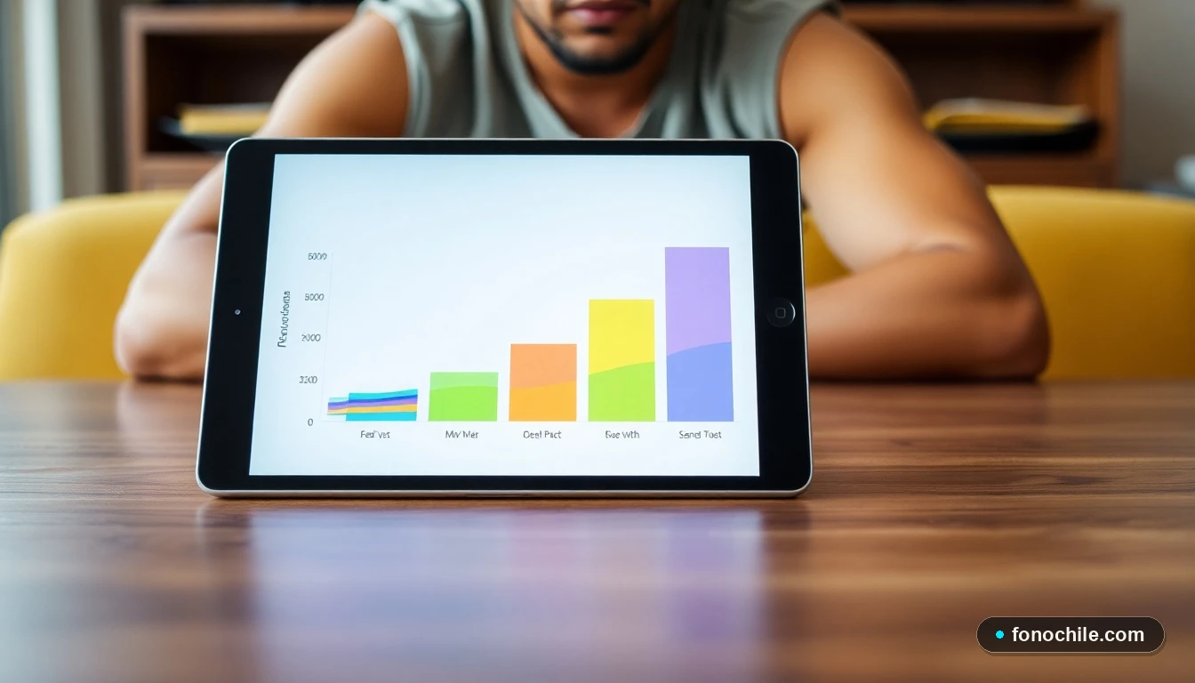 Gráfico comparativo abstracto y colorido de diferentes niveles de paquetes de televisión premium en una tableta.