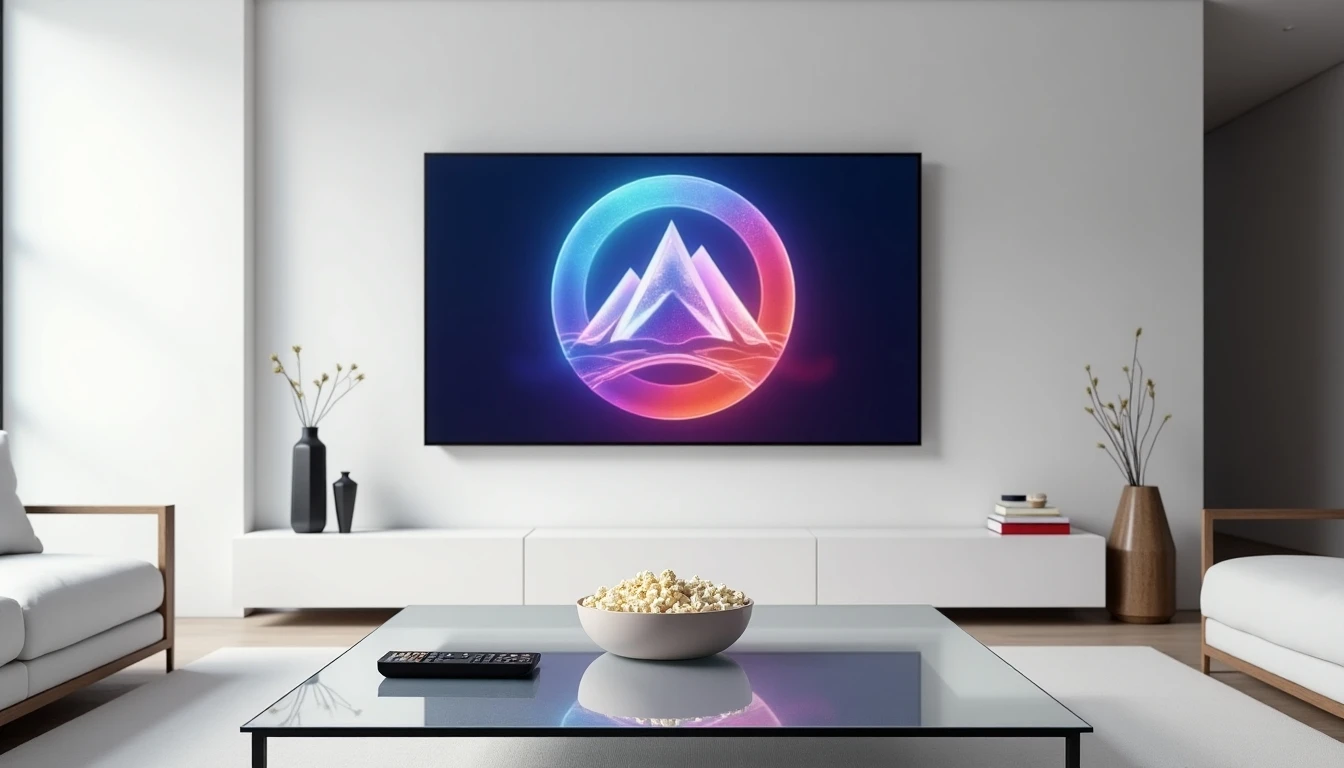 Salón moderno con Smart TV mostrando Paramount Plus, ambiente ideal para streaming.