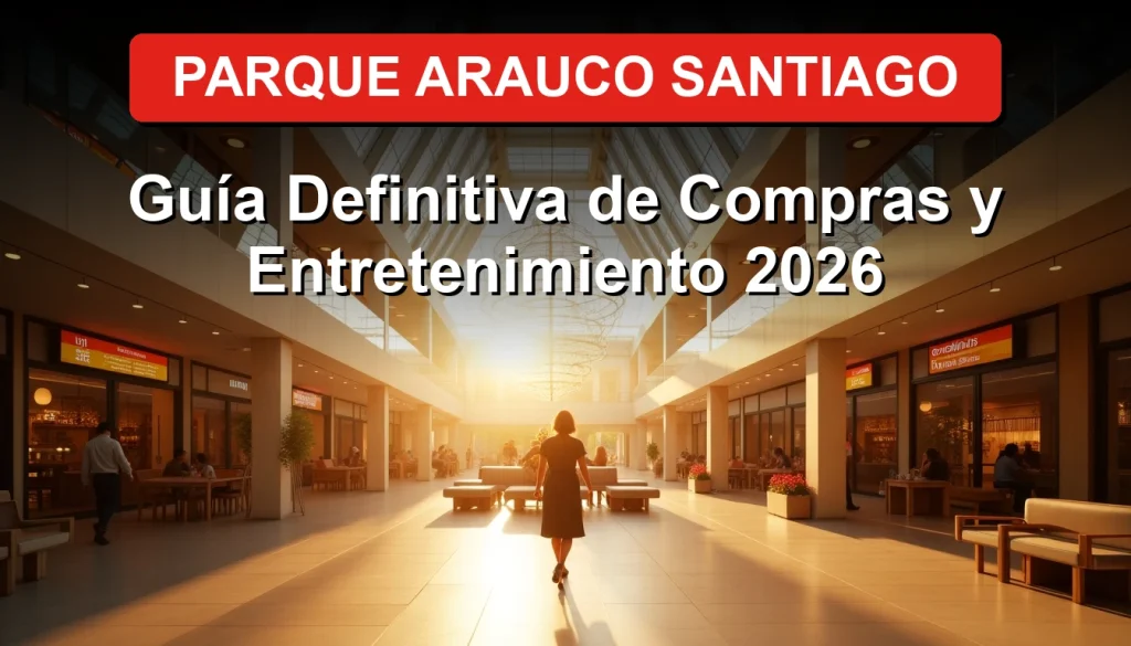 Vista aérea del moderno centro comercial Parque Arauco en Santiago de Chile, con su icónica arquitectura y amplios espacios verdes.