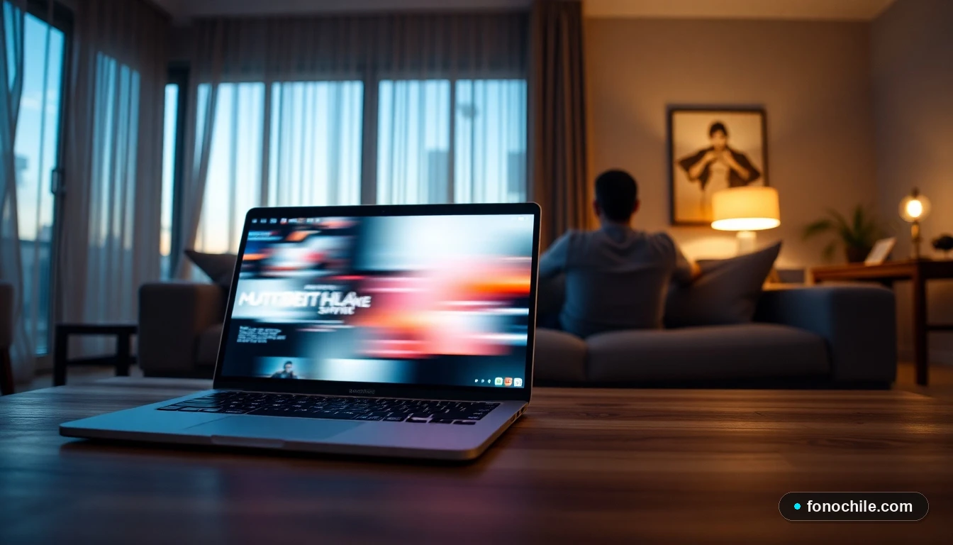 Dispositivos en una mesa mostrando carteles de películas de drama basadas en hechos reales, en un living chileno.