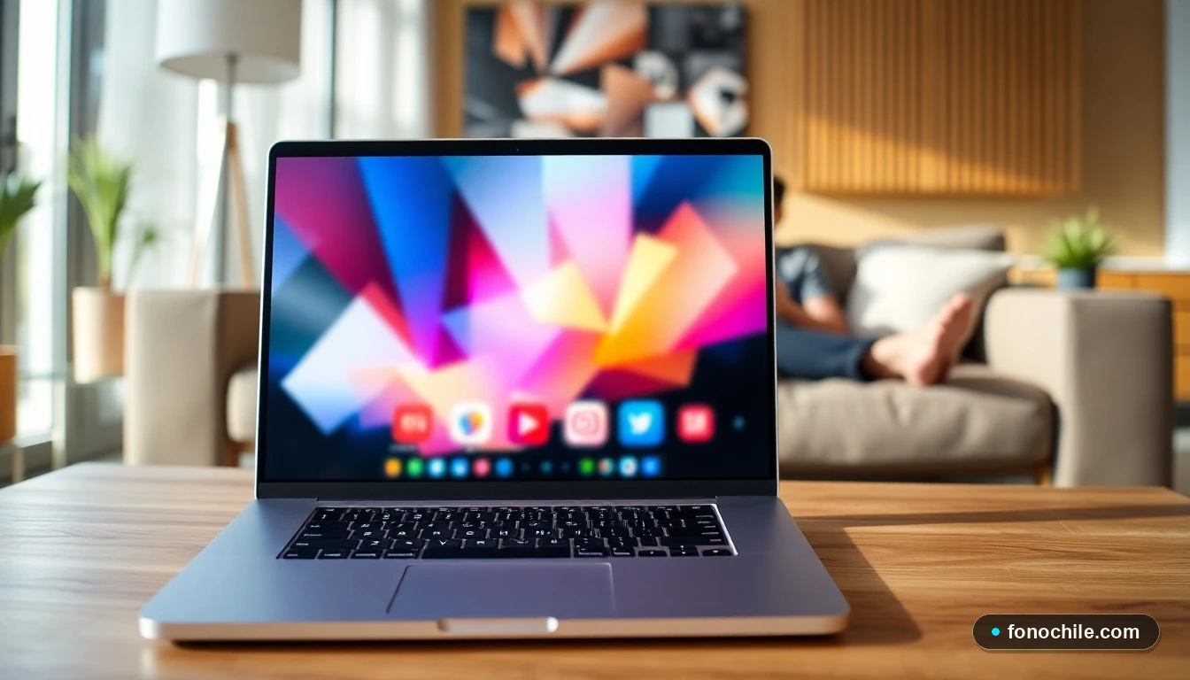 Persona en su hogar en Chile navegando por una plataforma de streaming gratuita en su computador portátil.