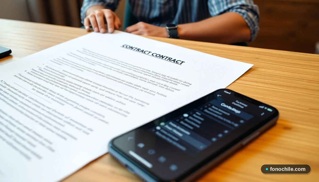 Cláusula de penalización resaltada en un contrato de servicios de telecomunicaciones en Chile.