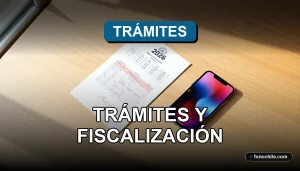 Un permiso de circulación y documentos oficiales sobre una mesa de madera clara, con un teléfono mostrando gráficos abstractos.