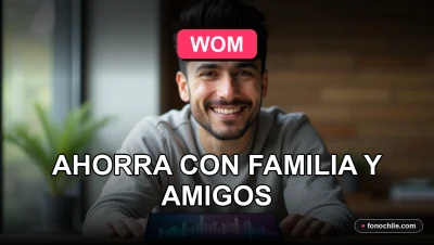 Plan Grupal WOM 2026 para familias y amigos ahorrando juntos en un teléfono inteligente moderno.
