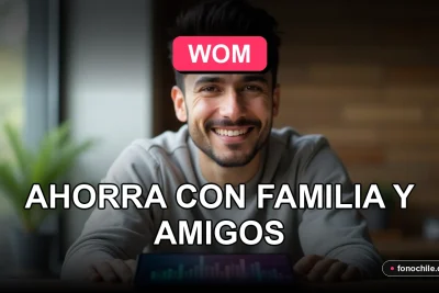 Plan Grupal WOM 2026 para familias y amigos ahorrando juntos en un teléfono inteligente moderno.