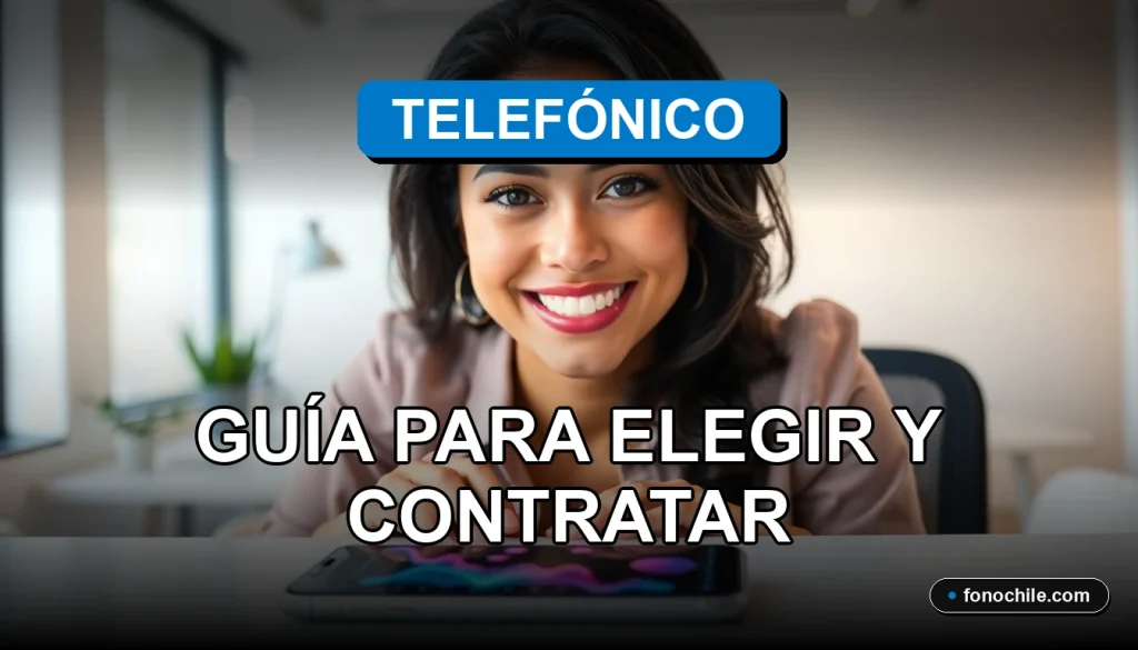 Una persona revisando opciones de planes telefónicos en una pantalla con gráficos abstractos.
