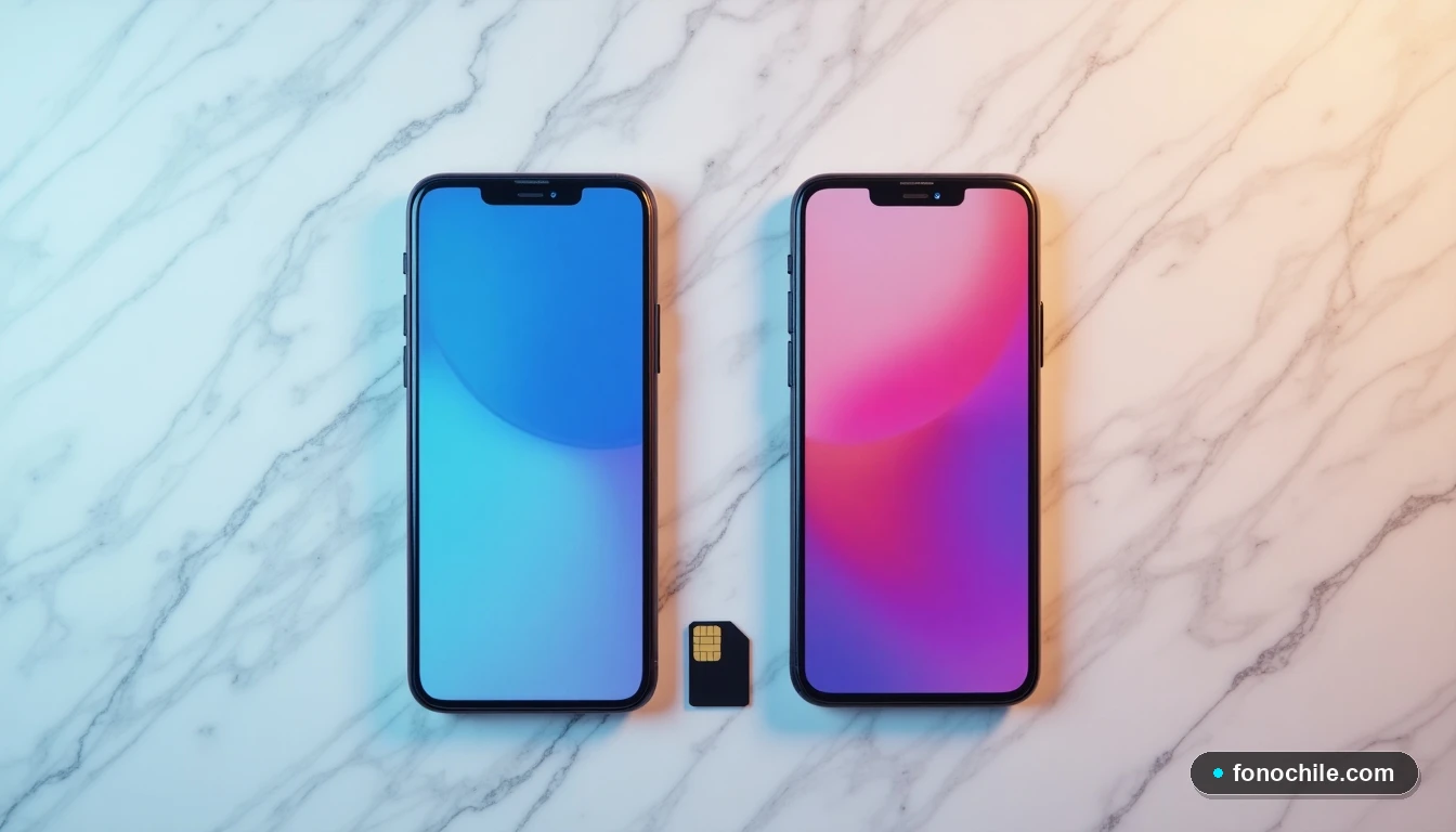 Dos teléfonos inteligentes mostrando diferentes interfaces de colores, representando la elección entre planes de datos Claro.