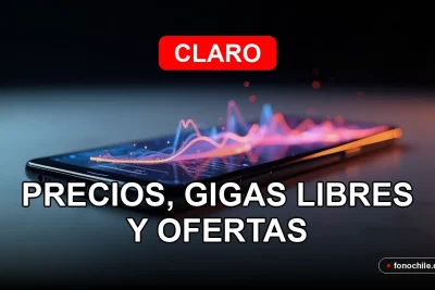 Modern smartphone with abstract data graphs on screen, resting on a clean table, representing Claro Móvil 2026 plans.