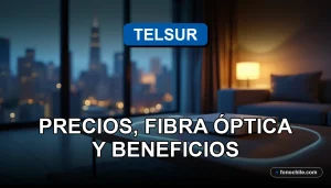 Un moderno router blanco con luces LED azules y un cable de fibra óptica brillante, sobre una mesa de madera clara.