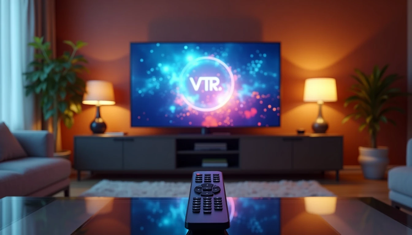 Sala moderna con televisor mostrando la guía de canales VTR 2026
