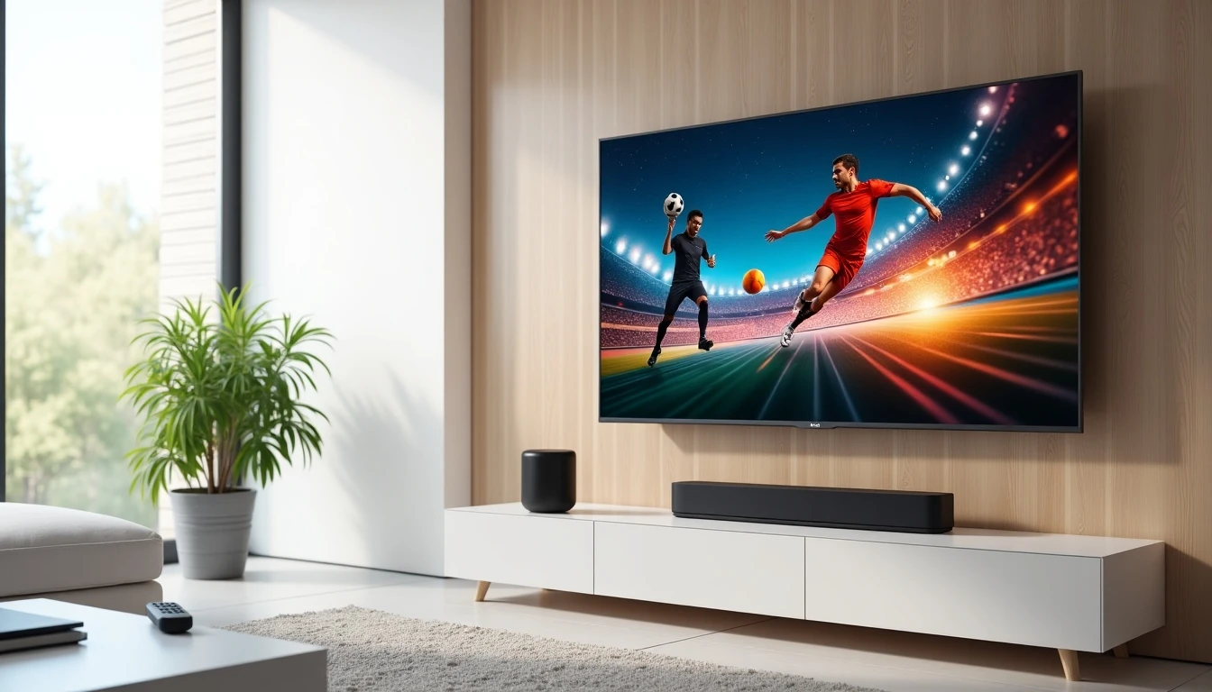 Televisor inteligente moderno mostrando Zapping WOM en una sala de estar minimalista 2026