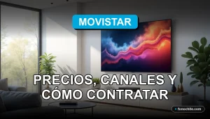 Planes de televisión Movistar Hogar 2026 mostrados en una pantalla con gráficos abstractos en un entorno doméstico moderno.