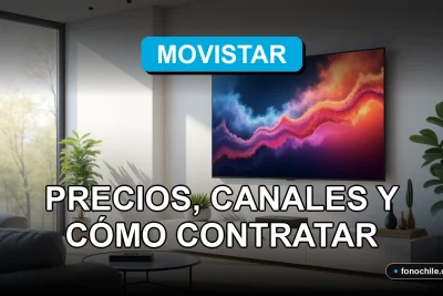 Planes de televisión Movistar Hogar 2026 mostrados en una pantalla con gráficos abstractos en un entorno doméstico moderno.