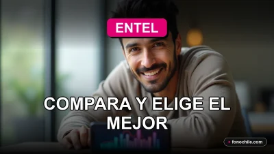 Un hombre latino sonríe mientras mira su teléfono inteligente en una mesa, con gráficos abstractos de colores en la pantalla.