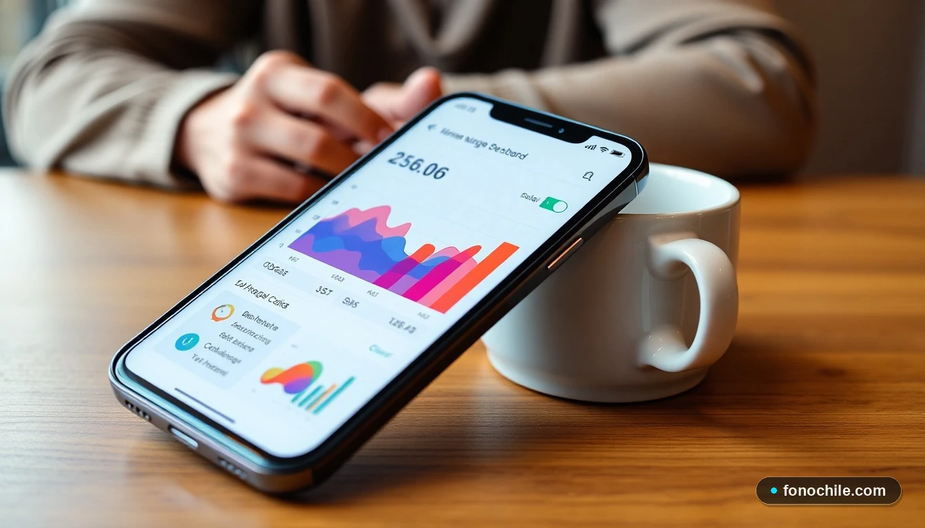 Smartphone mostrando gráficos de uso de datos compartidos en un plan móvil familiar en Chile