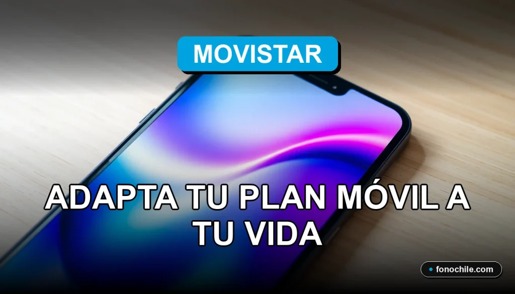 Un teléfono móvil moderno sobre un escritorio de madera, mostrando un gráfico abstracto de colores en su pantalla, representando planes flexibles de telefonía en Chile.