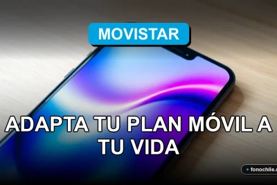 Un teléfono móvil moderno sobre un escritorio de madera, mostrando un gráfico abstracto de colores en su pantalla, representando planes flexibles de telefonía en Chile.