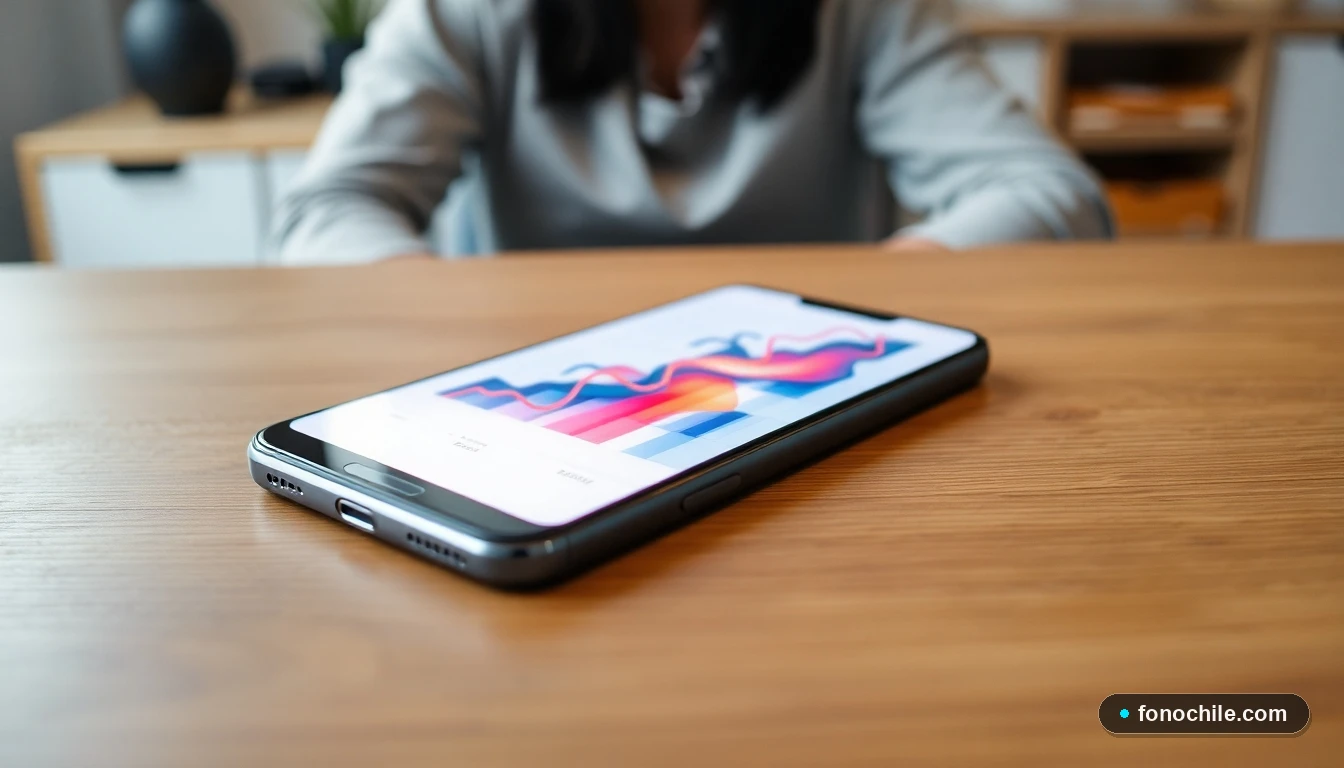 Smartphone mostrando gráficos de datos sobre personalización de planes móviles flexibles en un entorno doméstico