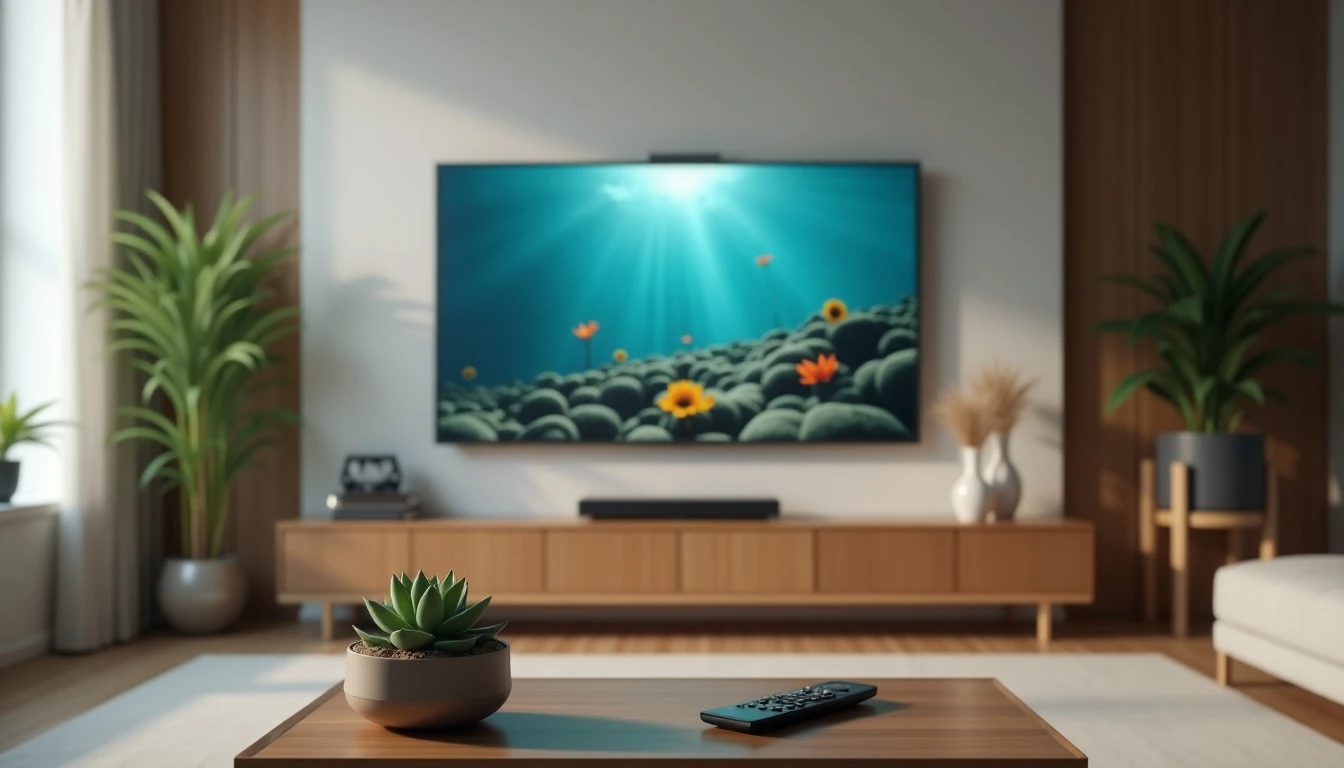 Configuración moderna de sala de estar con televisor GTD TV en alta definición.