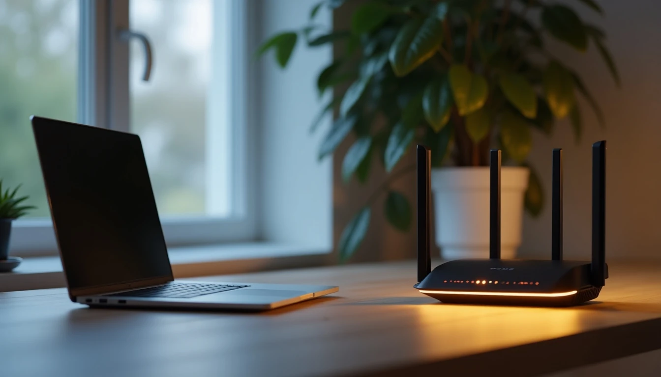 Router de fibra óptica WOM en un hogar moderno, representando conexión estable y rápida.