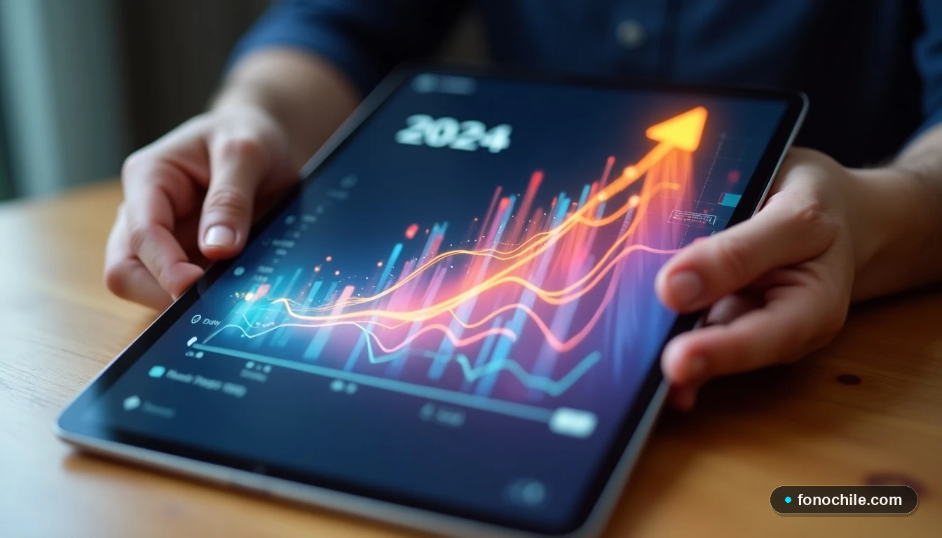 Gráfico abstracto que muestra el crecimiento proyectado de la velocidad de internet fijo en Chile hacia el año 2026.