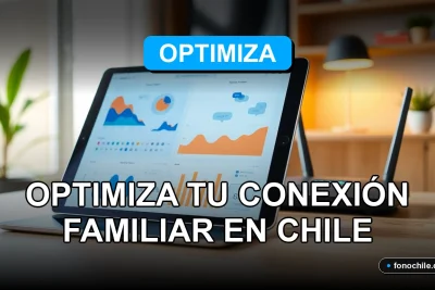 Planes de Internet Hogar 2026 en Chile para una familia conectada con gráficos de velocidad en una tablet.